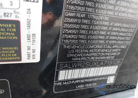 2020 Land Rover Range Rover Sport Hse Mhev из США, поврежденный, VIN SALWR2SUXLA719128